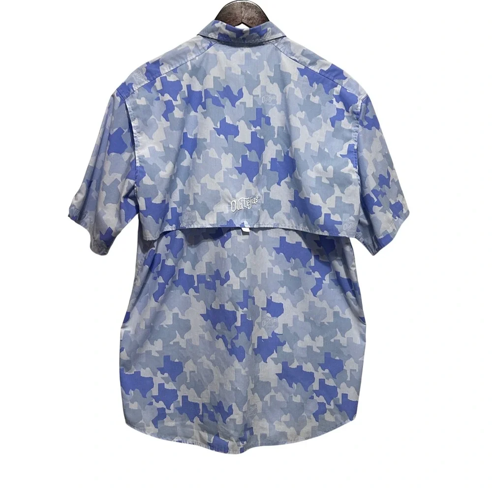 Tejas Mens Fishing Shirt L‎ Blue Texas Camo Western Ranchcore Outdoor Button Up